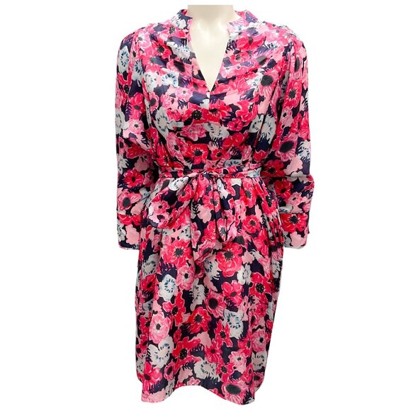 Chufy Pink / Navy Floral Printed Belted Silk Mini Dress - Picture 1 of 4